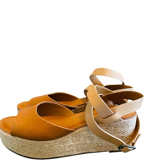 Lucky Brand Caramel Ginny Espadrille Open Toe Leather Wedge Sandal Size 9.5 - Picture 3 of 8